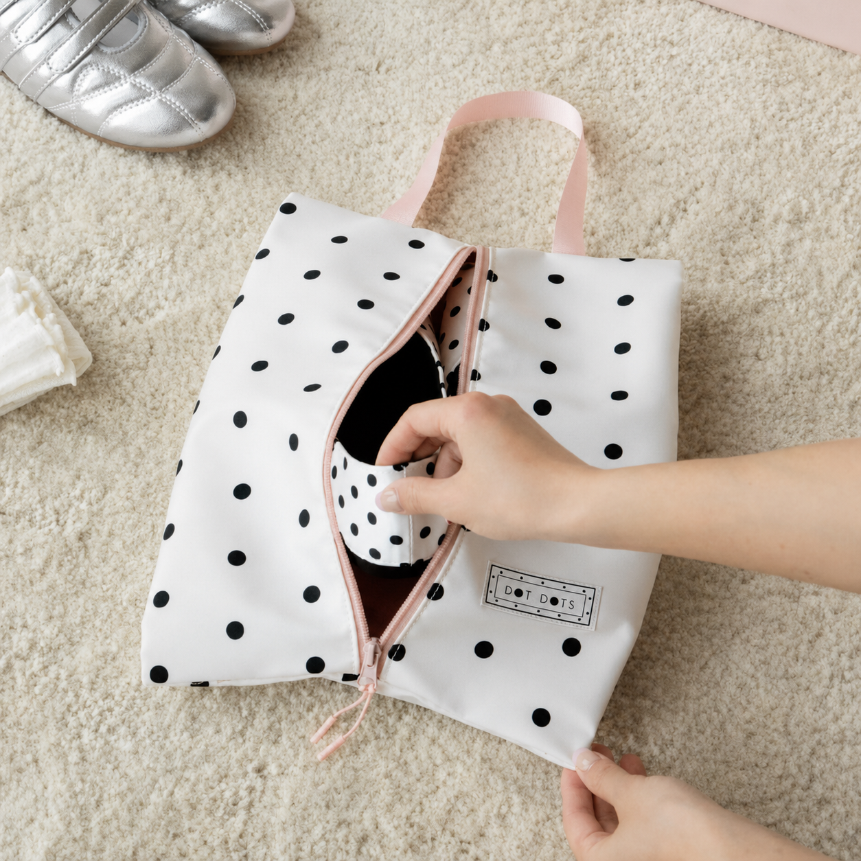 Polka Dot Waterproof Travel Shoe Bag with Handle